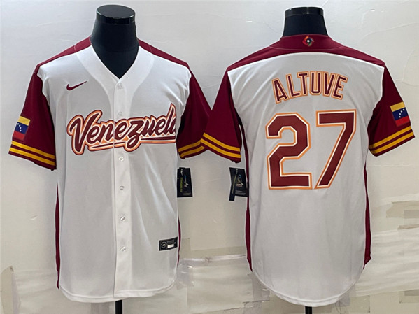 Men's Venezuela Baseball #27 Jos?? Altuve 2023 White World Baseball Classic Stitched Jersey